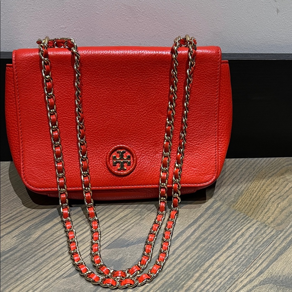 Authentic Tory Burch Vibrant Red Chain Shoulder Bag
